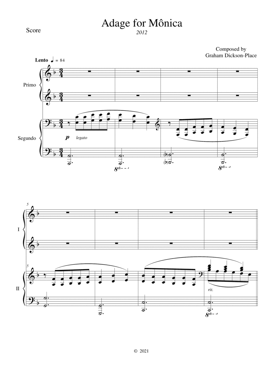 Adage for Mônica - An original piano duet composed by Graham Dickson-Place