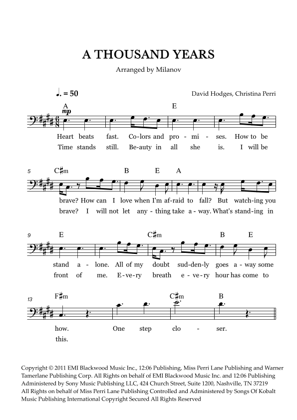 A Thousand Years (arr. Milanov)