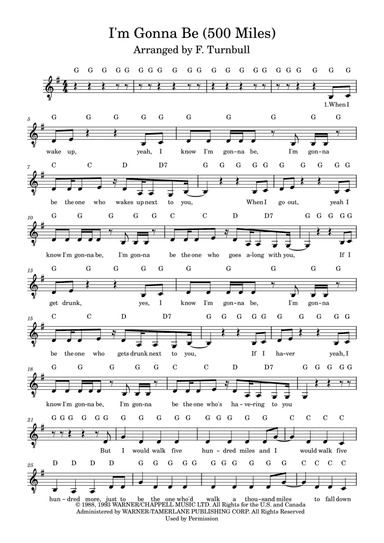 I'm Gonna Be (500 Miles) (arr. F Turnbull)