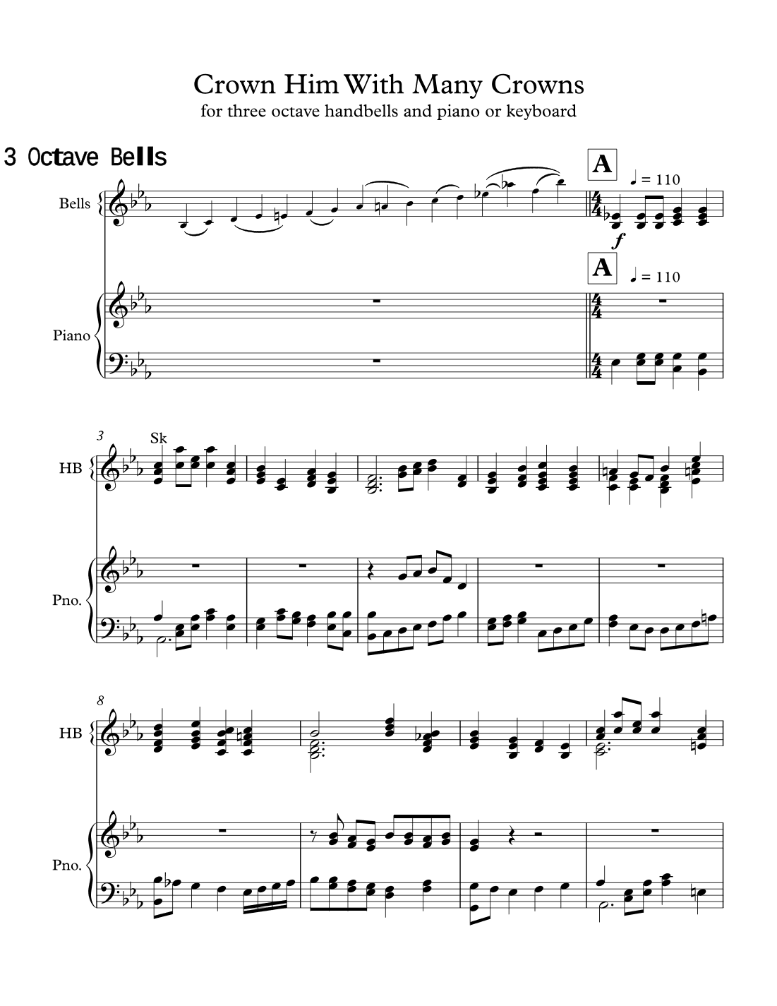 Crown Him with Many Crowns 3 Octave Bells and Piano or Keyboard (arr. Robert C. Walshe (rcwalshe@gmail.com))