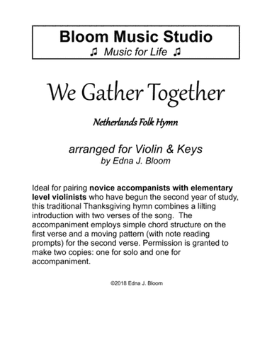 We Gather Together Violin & Keys Thanksgiving Duet (arr. Edna J. Bloom)