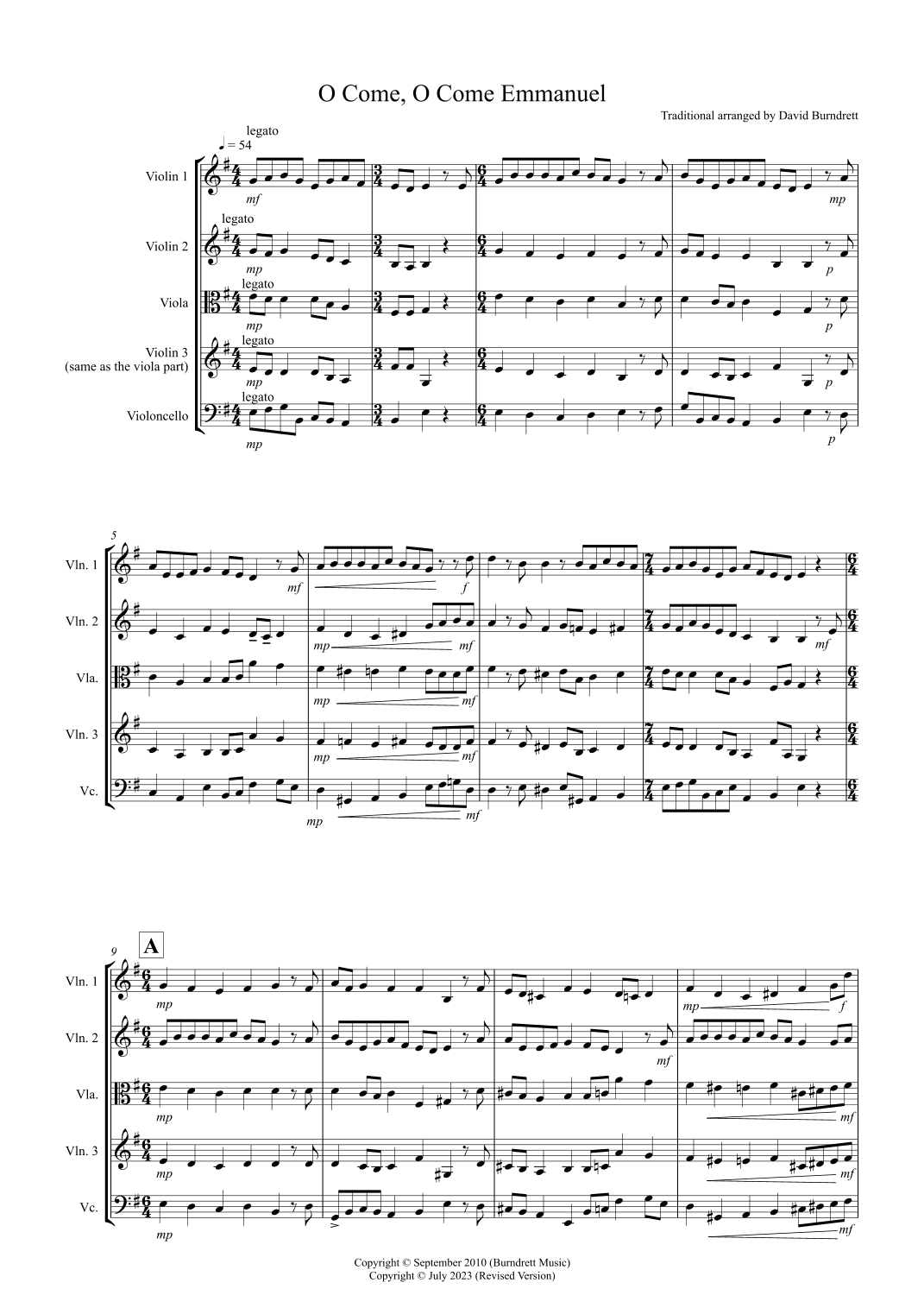 O Come, O Come Emmanuel for String Quartet (arr. David Burndrett)