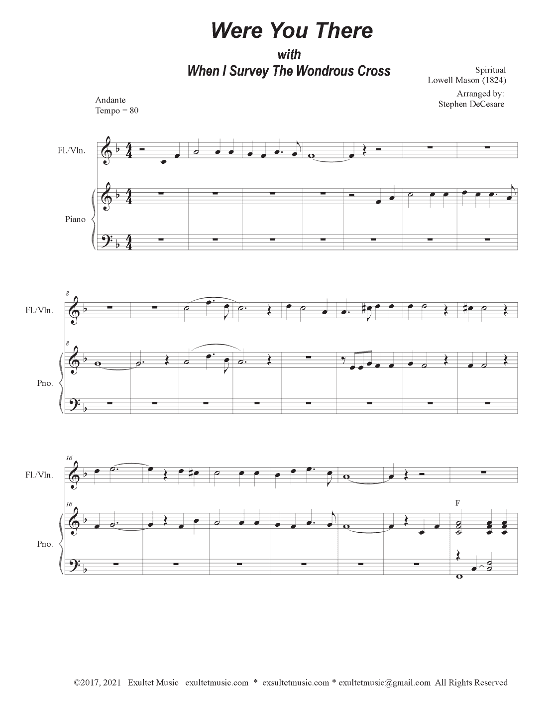 Were You There (with "When I Survey The Wondrous Cross") (Flute or Violin solo and Piano) (arr. Stephen DeCesare)
