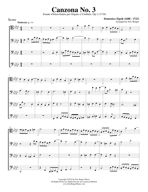 Canzona No. 3 for Trombone or Low Brass Quartet (arr. Eric Burger Music)