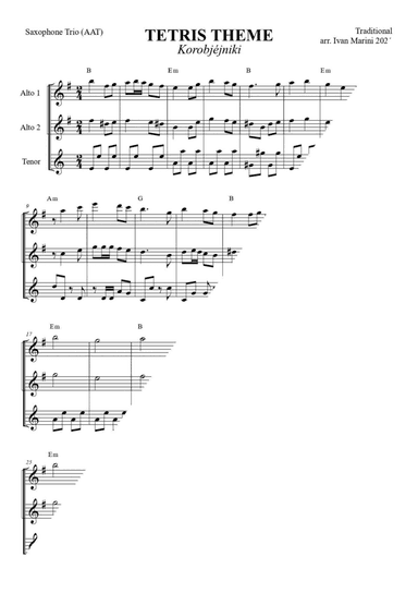 TETRIS Theme - Korobjéjniki - for Saxophone Trio AAT (arr. Ivan Marini)