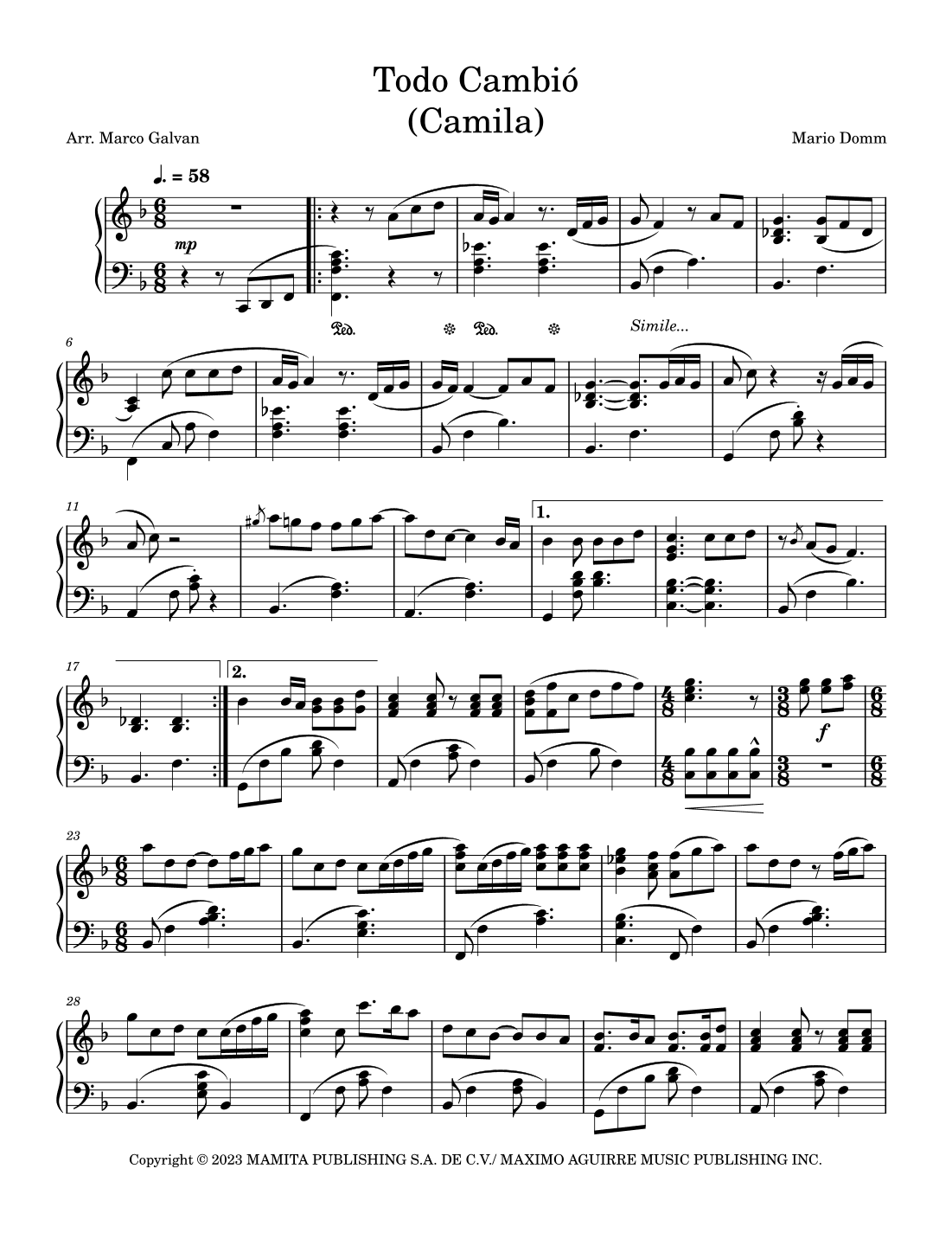 Todo Cambio (arr. Marco Galvan)