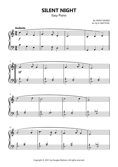 Silent Night sheet music for piano (arr. Douglas Wattson)