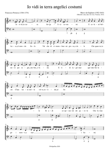 Io vidi in terra angelici costumi (arr. Early Music Scores)