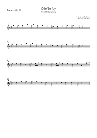 Ode To Joy (from Beethoven's 9th Symphony) for Trumpet in Bb Solo (arr. Fernando Britto)