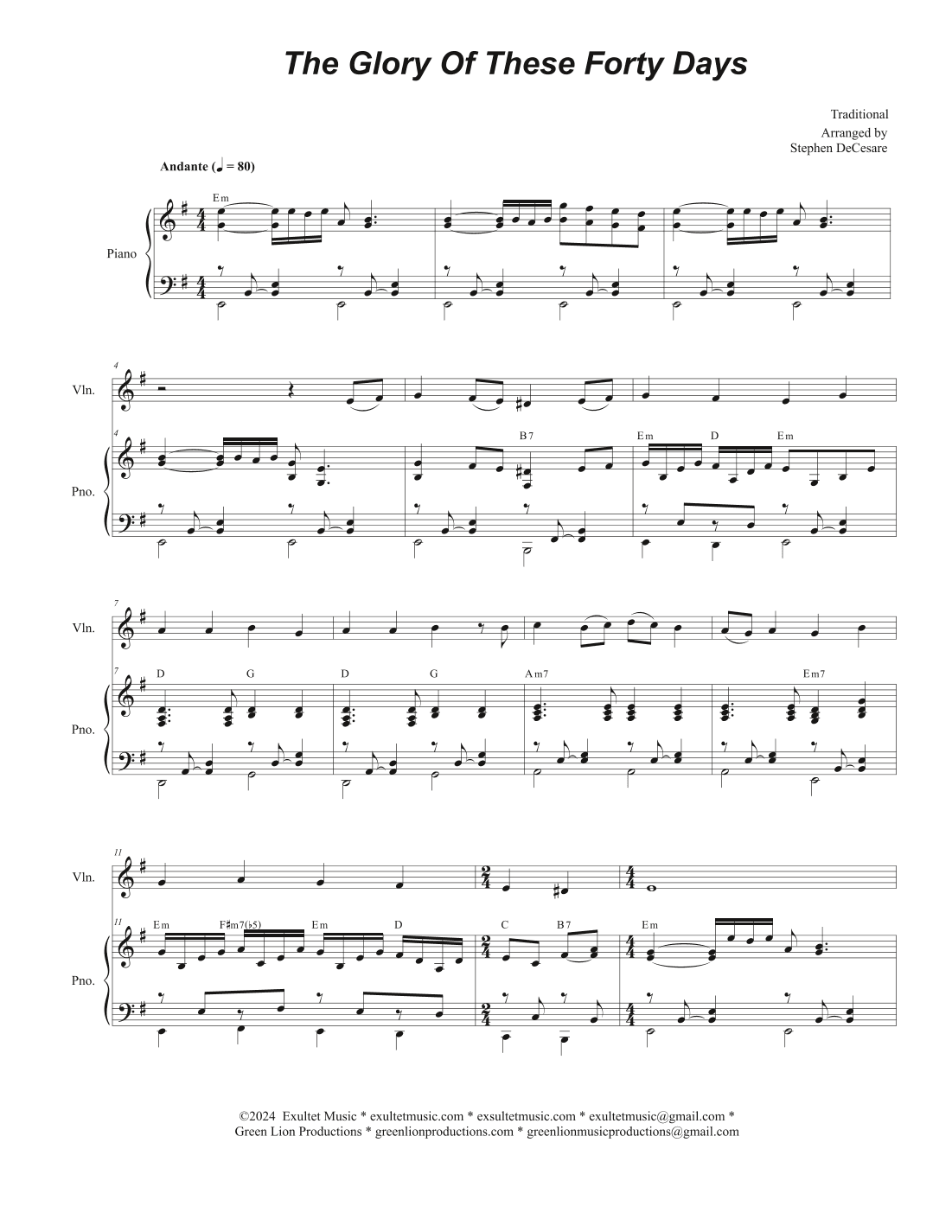 The Glory Of These Forty Days (Violin solo and Piano) (arr. Stephen DeCesare)