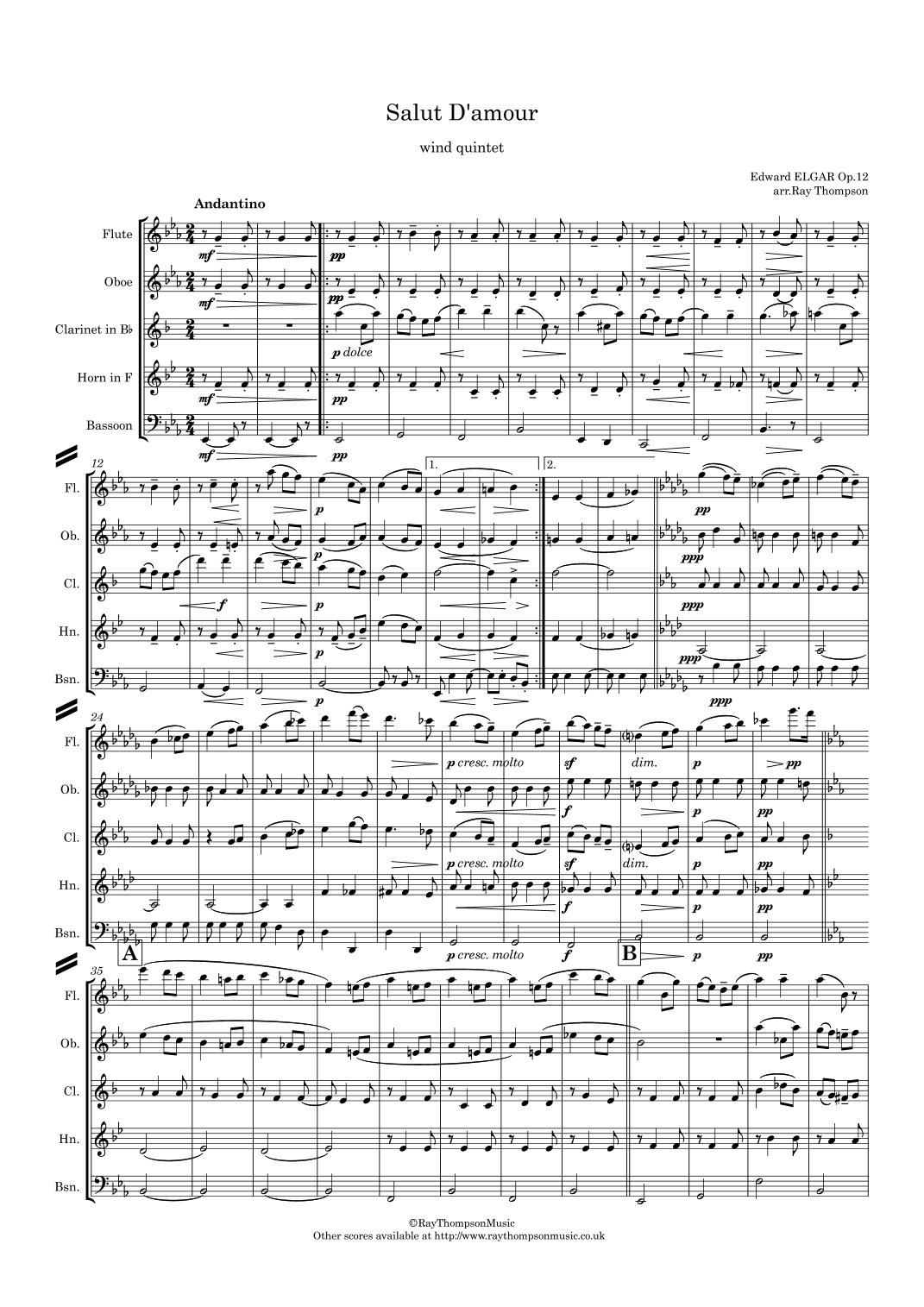 Elgar: Salut D'Amour Op.12 - wind quintet (arr. Ray Thompson)