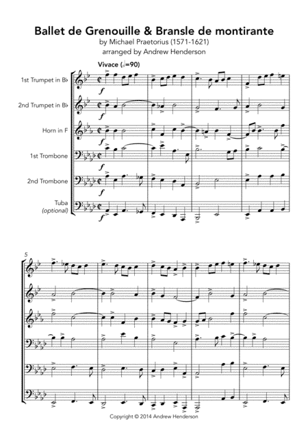 Ballet de Grenouille & Bransle de montirante (brass quintet with optional tuba) (arr. Andrew Henderson)
