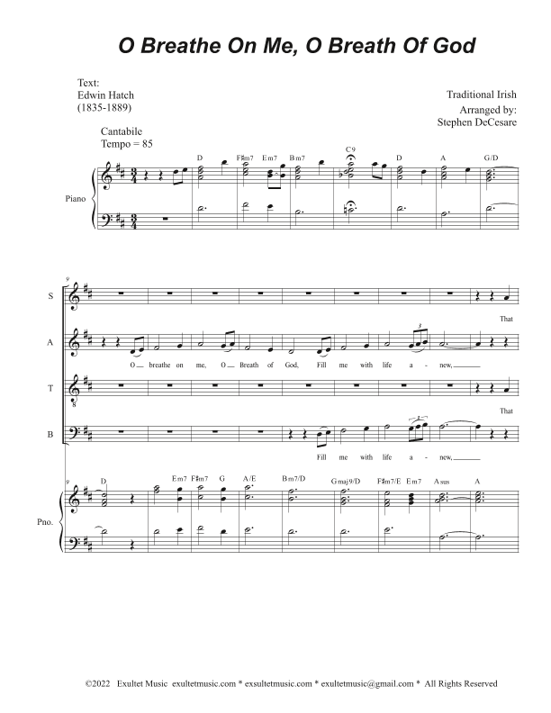 O Breathe On Me, O Breath Of God (Vocal Quartet - (SATB) (arr. Stephen DeCesare)