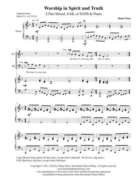 Worship in Spirit and Truth (2-part mixed, SAB, or SATB and Piano)