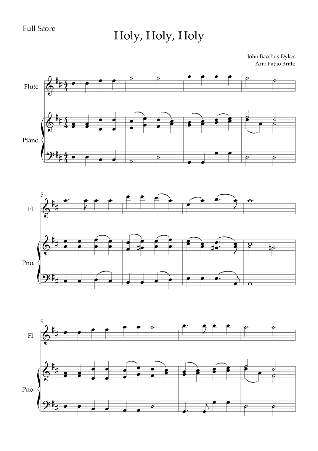 Holy, Holy, Holy (Traditional Christian Song) for Flute Solo and Piano Accompaniment (arr. Fabio Britto)