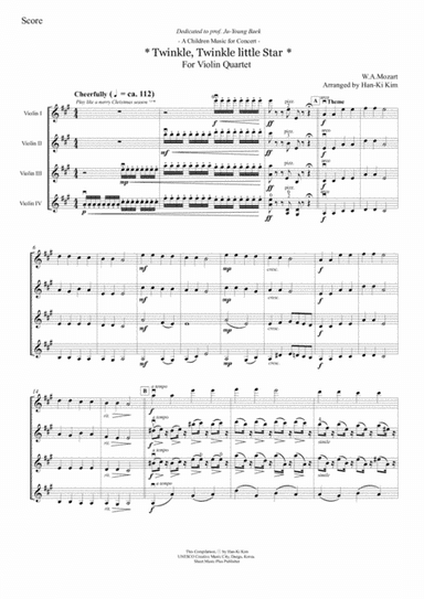 Twinkle, Twinkle Little Star (Violin Quartet B) (arr. Han-Ki Kim)