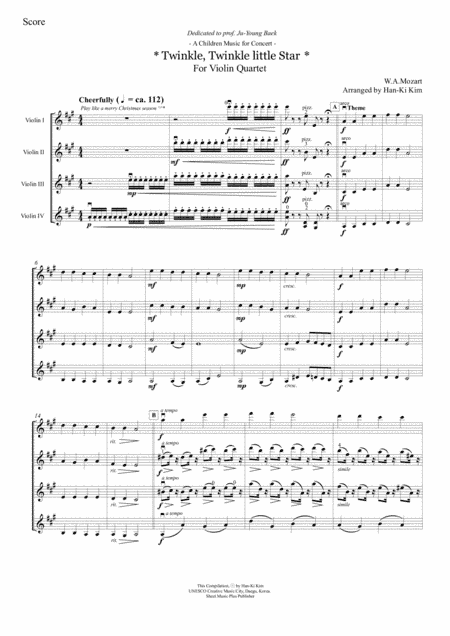 Twinkle, Twinkle Little Star (Violin Quartet B) (arr. Han-Ki Kim)