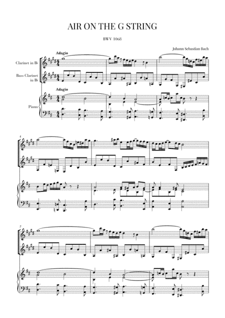 Bach: Air on the G String for Clarinet in Bb, Bass Clarinet in Bb and Piano (arr. Cadenza Editions)