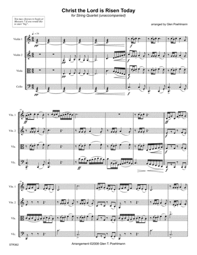 CHRIST THE LORD IS RISEN TODAY - STRING QUARTET (unaccompanied) (arr. Glen Poehlmann)