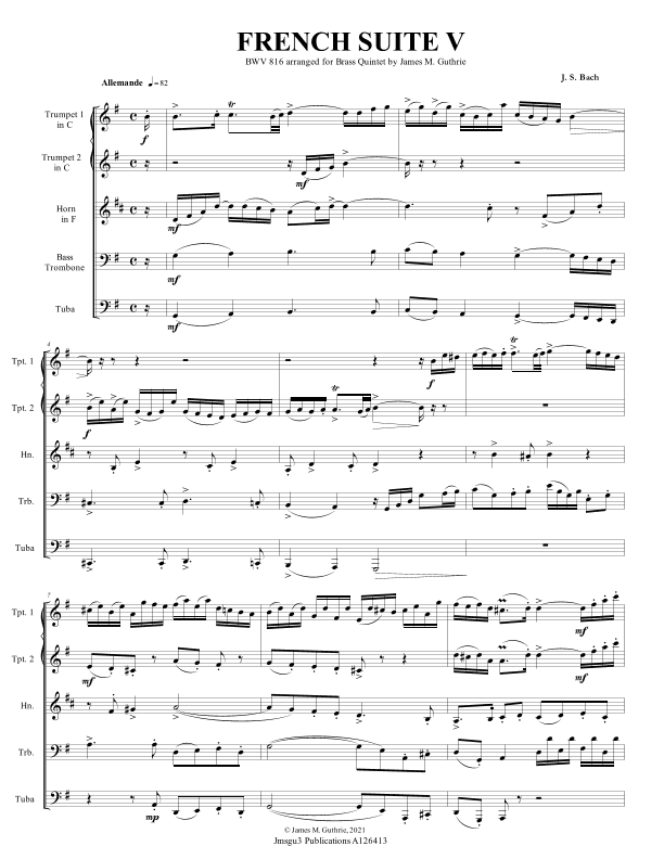 BACH: French Suite No. 5 BWV 816 for Brass Quintet (arr. James M. Guthrie)