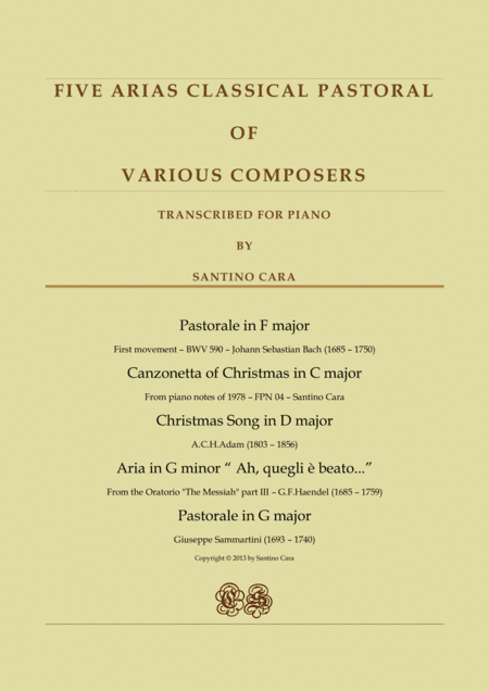 Five Arias Classical Pastoral for piano - Various Composers (arr. Santino Cara)