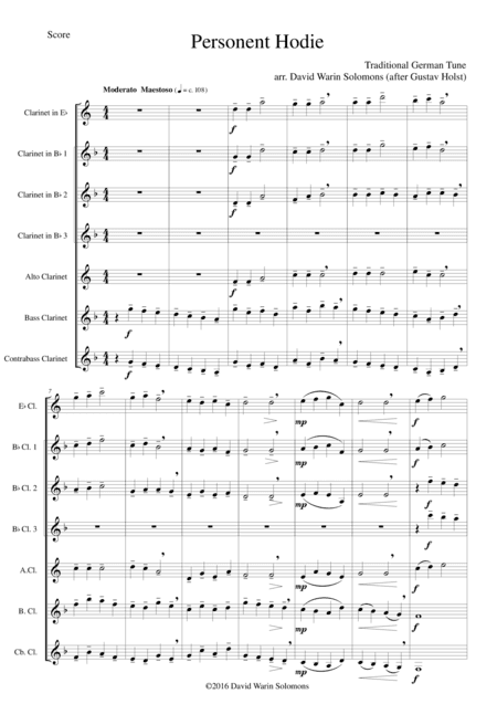 Personent hodie for clarinet choir (arr. Gustav Holst, David Warin Solomons)