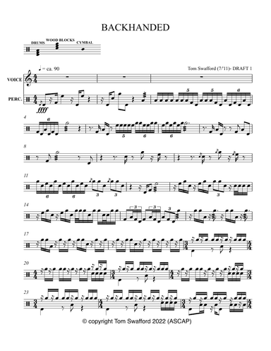Backhanded for voice and percussion