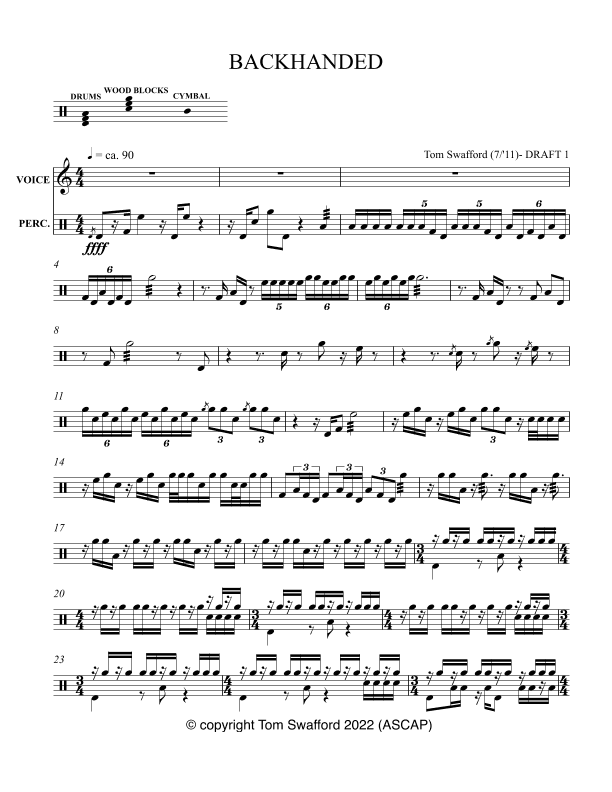 Backhanded for voice and percussion