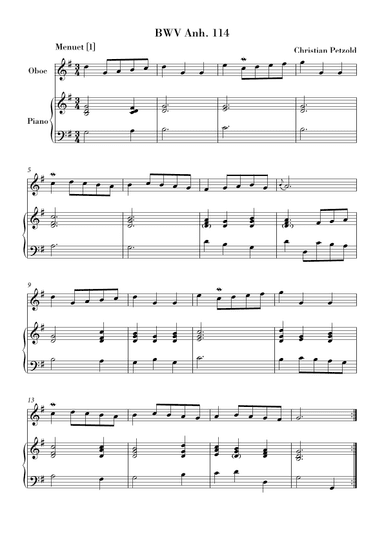 Bach - Minuet in G major and G minor (BWV Anh. 114 - 115) for Oboe and Piano (arr. Ahiva Editions)