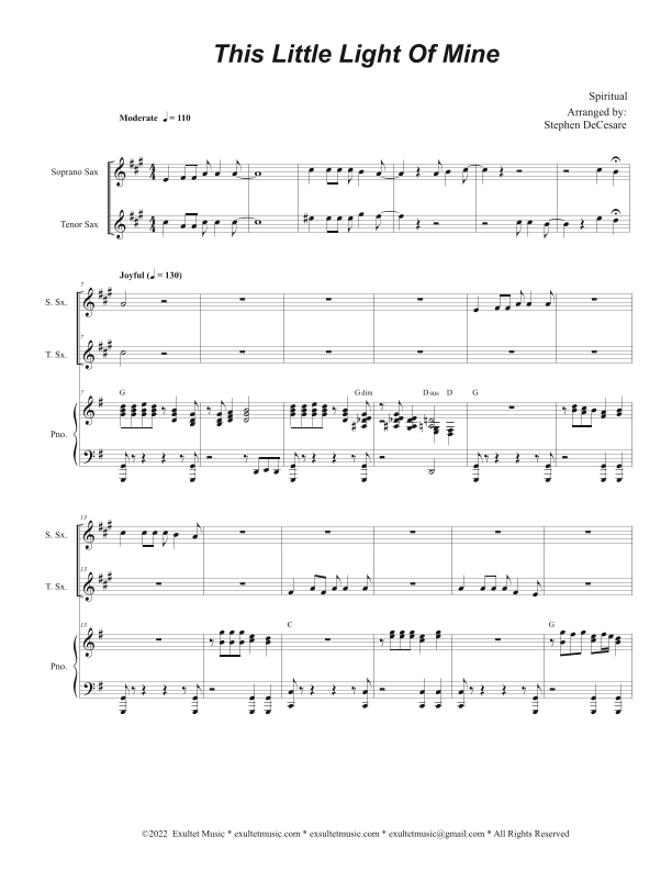 This Little Light Of Mine (Duet for Soprano and Tenor Saxophone) (arr. Stephen DeCesare)