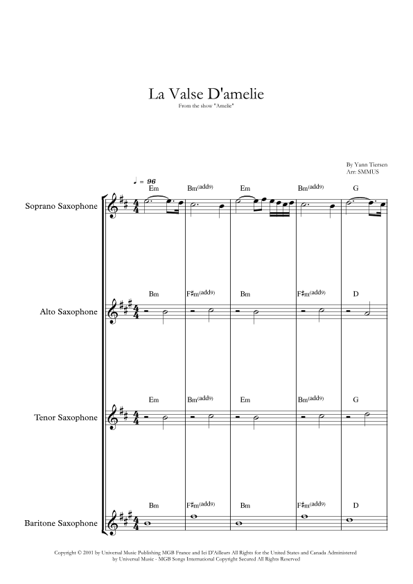 La Valse D'amelie (arr. SMMUS)