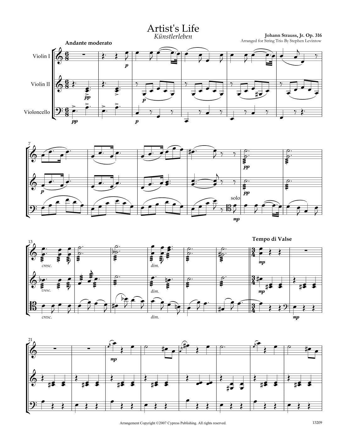 Künstlerleben (Artist's Life) (arr. Stephen Levintow)