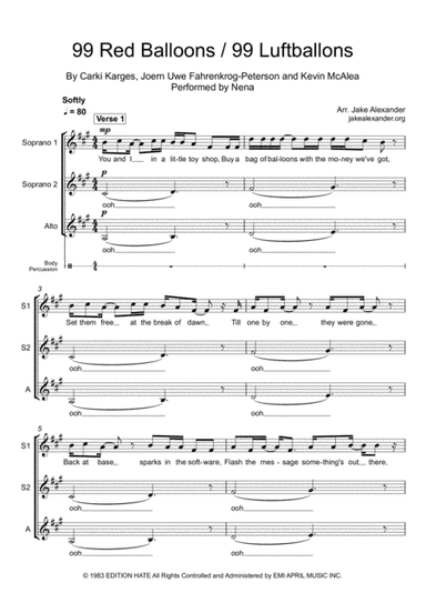 99 Red Balloons (99 Luftballons) (arr. Jake Alexander)