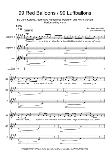 99 Red Balloons (99 Luftballons) (arr. Jake Alexander)