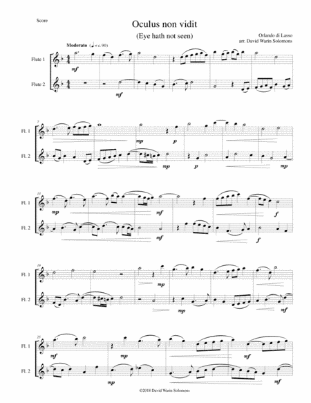 Oculus non vidit (Eye hath not seen) arranged for 2 flutes (arr. David Warin Solomons)