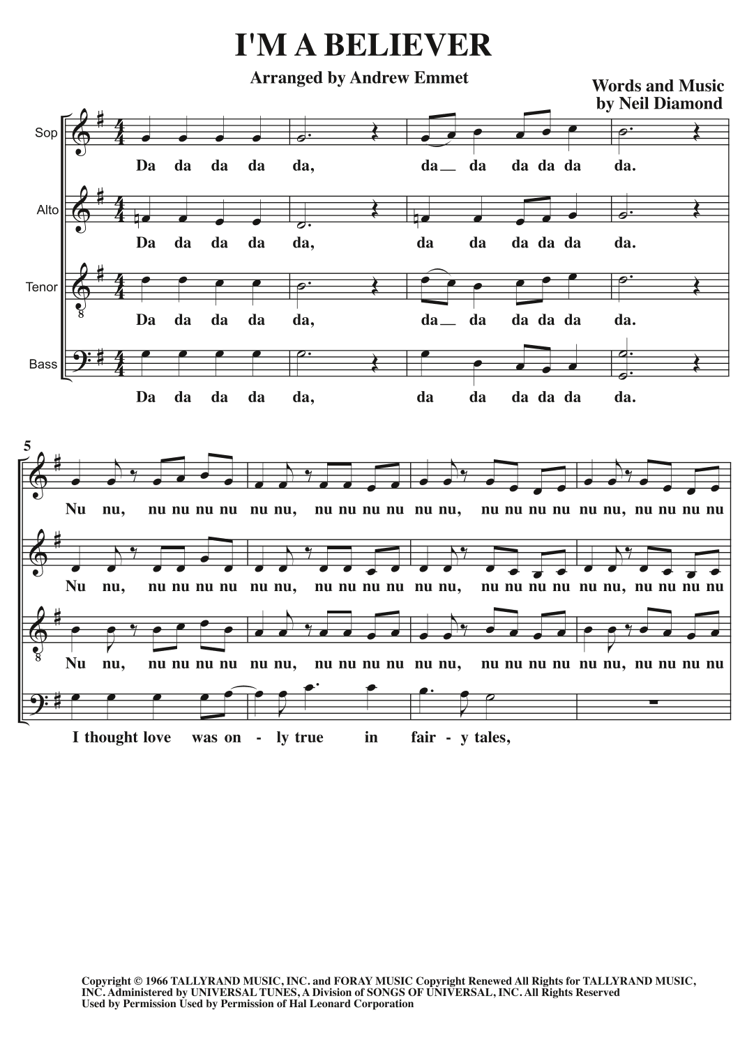 I'm A Believer (arr. Andrew Emmet)