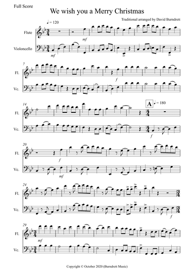 We Wish You a Merry Christmas for Flute and Cello Duet (arr. David Burndrett)