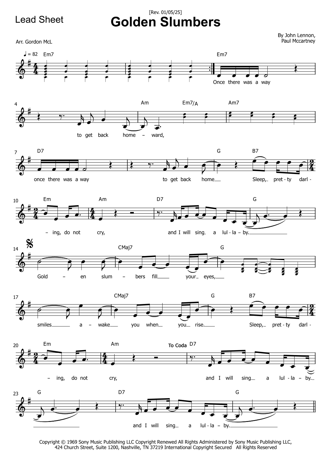 Golden Slumbers (arr. Gordon McLaren)