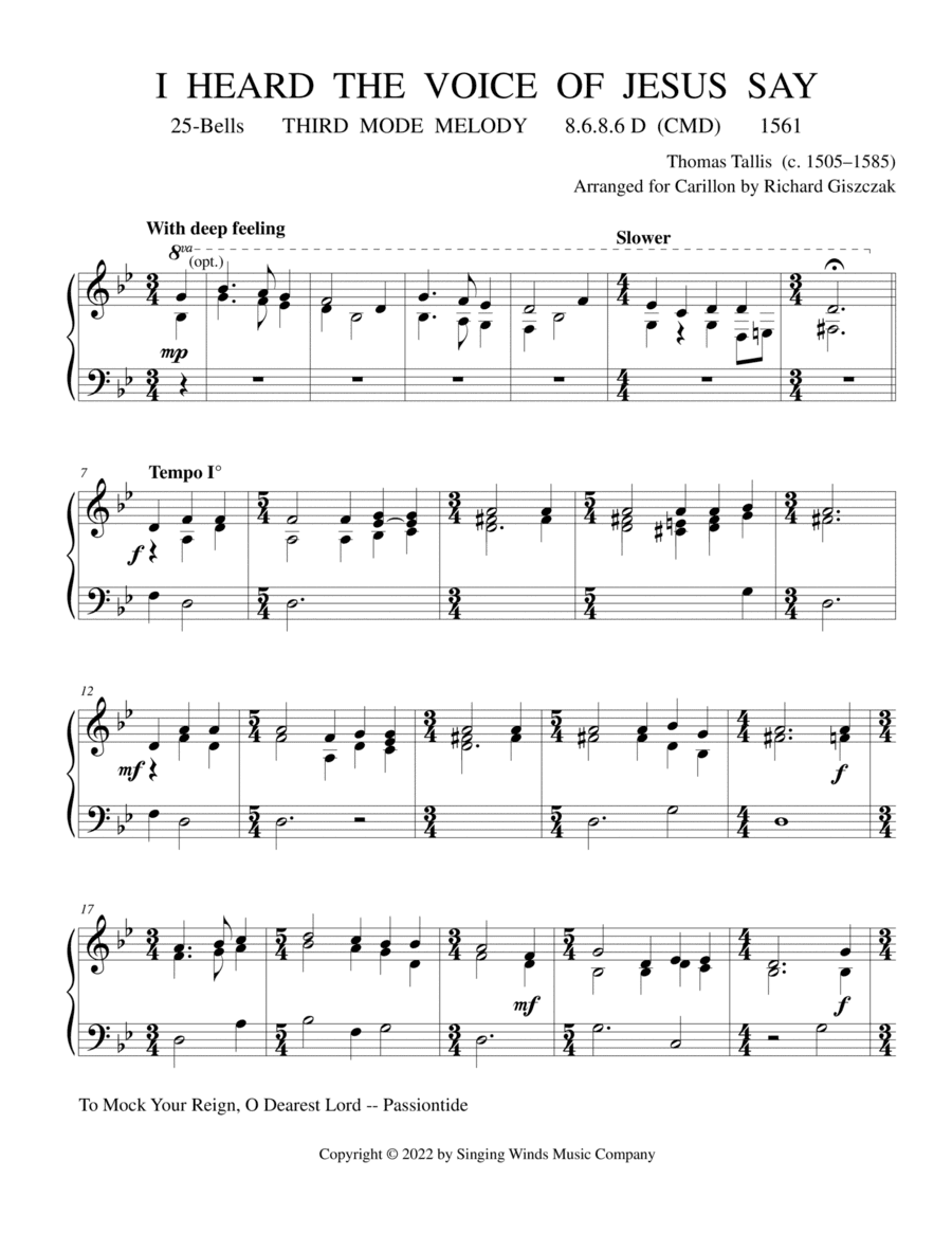 25B. I Hear the Voice of Jesus Say (THIRD MODE MELODY) (arr. Richard Giszczak)