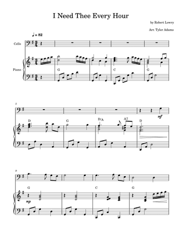 I Need Thee Every Hour (Cello Solo and Piano) (arr. Tyler Adams)