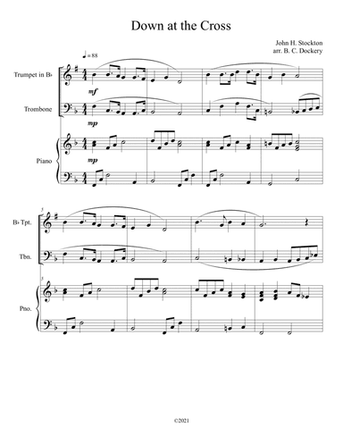 Down at the Cross (trumpet and trombone duet) with optional piano accompaniment (arr. B. C. Dockery)