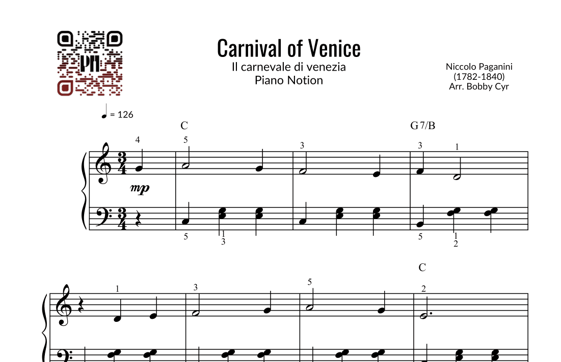 Carnival of Venice (Easy Piano) (arr. Bobby Cyr - Piano Notion)
