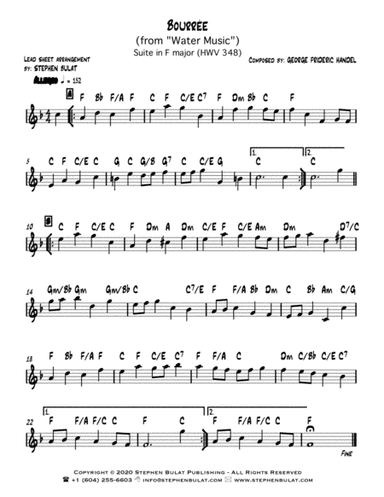 Bourrée (from "Water Music") (Handel) - Lead sheet in original key of F (arr. Stephen Bulat)
