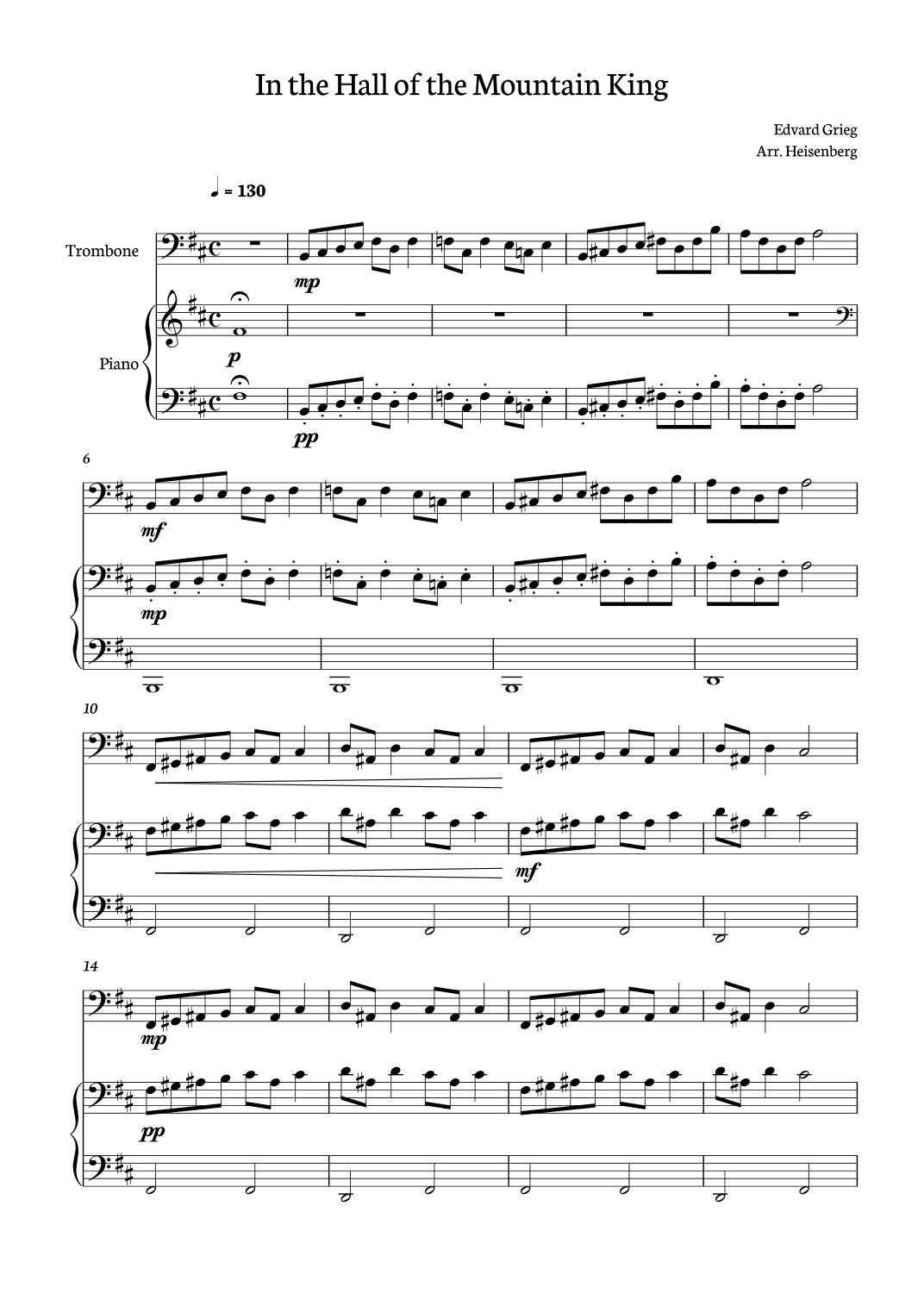 In The Hall Of The Mountain King - Trombone solo with piano (arr. Heisenberg)
