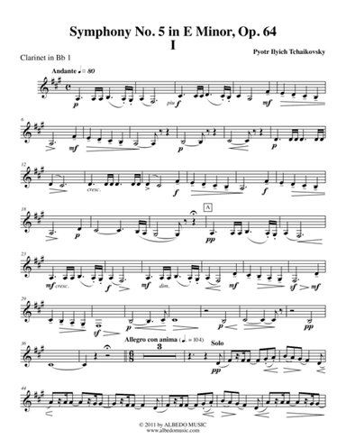 ?Tchaikovsky? Symphony No. 5, Movement I - Clarinet in Bb 1 (Transposed Part), Op. 64 (arr. Doug Clyde)