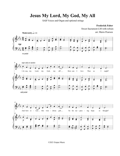 Jesus My Lord, My God, My All (SAB with organ and optional strings) (arr. Mario Pearson)