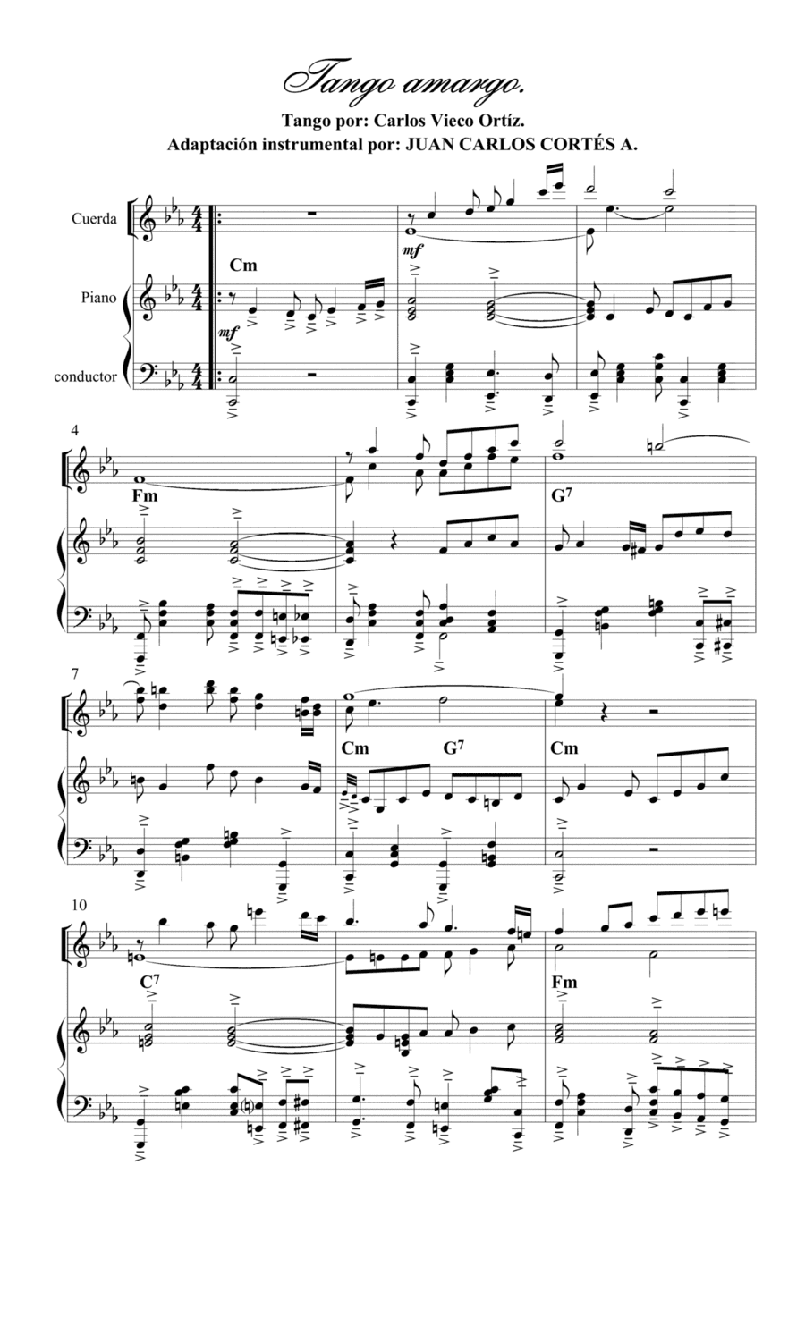 Tango amargo. Por Carlos Vieco Ortíz (arr. Juan Carlos Cortés A.)