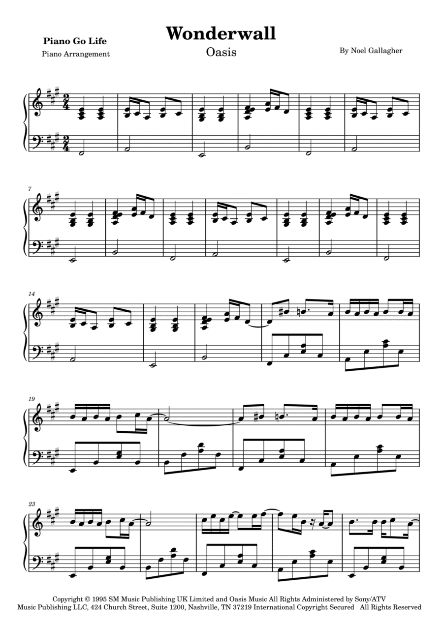 Wonderwall (arr. Piano Go Life)