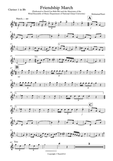 Friendship March (Clarinet 1 Part)