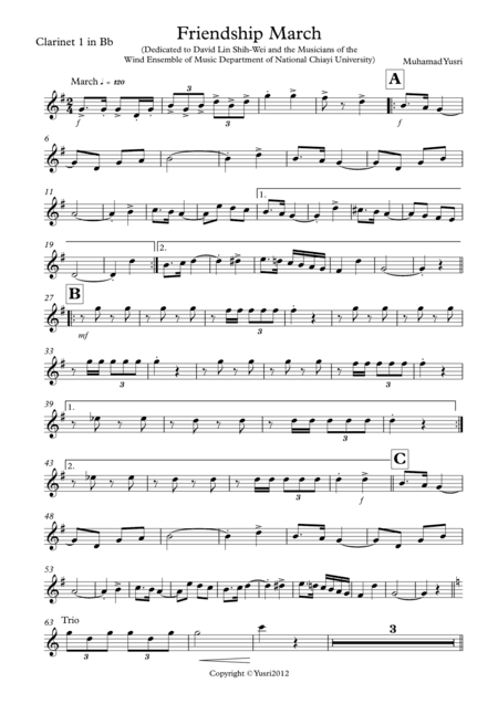 Friendship March (Clarinet 1 Part)
